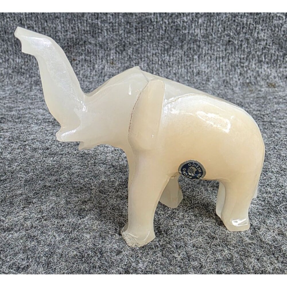 Handcrafted Onyx Stone Elephant Figurine 5" Tall Made in Mexico Art Sculpture